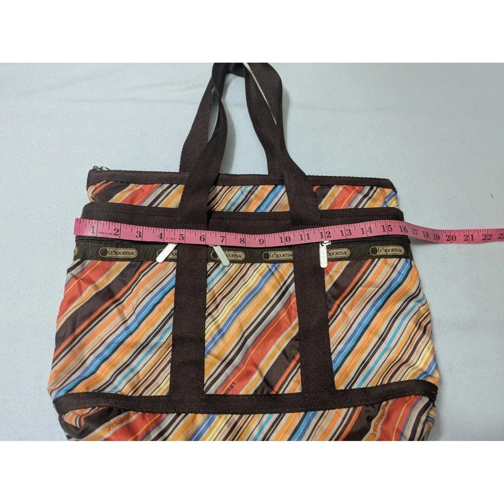 Retro LeSportsac‎ Stripe Everyday Tote Handbag Purse + Make-up Bag  Brown Orange