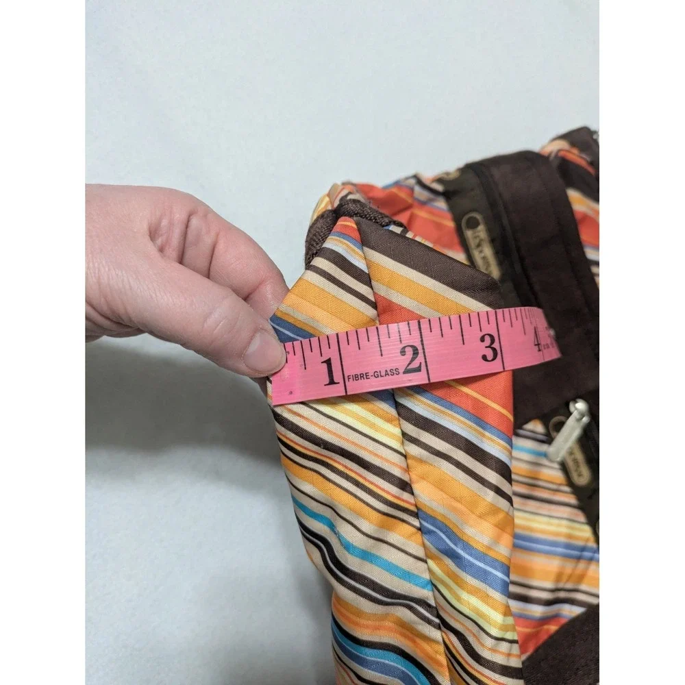 Retro LeSportsac‎ Stripe Everyday Tote Handbag Purse + Make-up Bag  Brown Orange