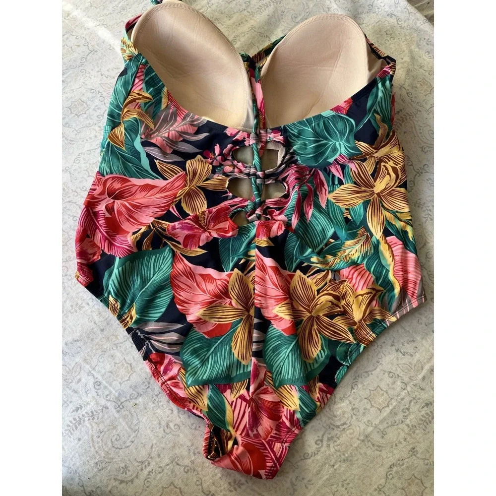 kona sol, Women's, swimsuit‎ Size 24W Floral Hawaiian Print Adjustable Strap