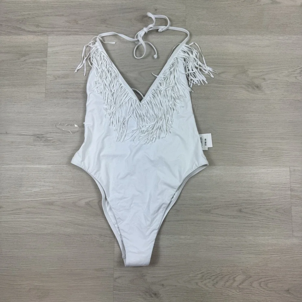 L*Space Desert Days Fringe One Piece Swimsuit Womens Large White‎ $198