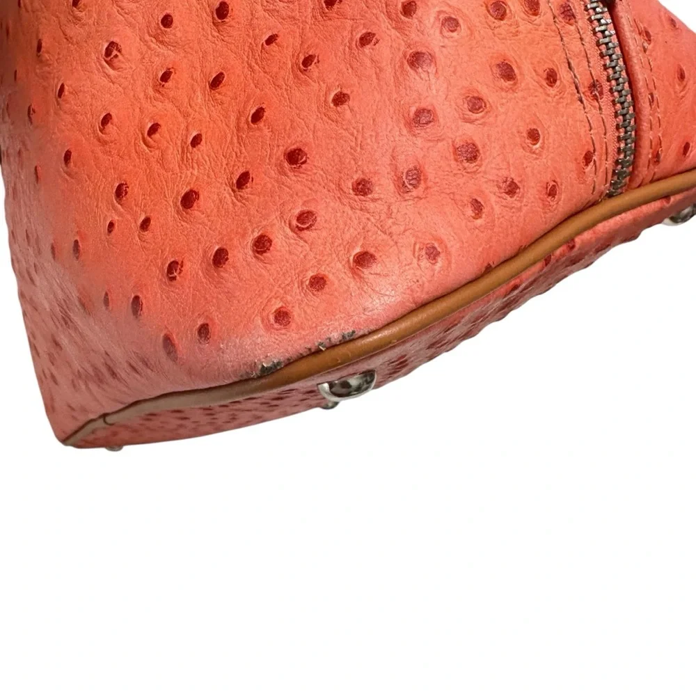Valentina Orange Ostrich Embossed Leather Satchel‎ Crossbody Bag Top Handle