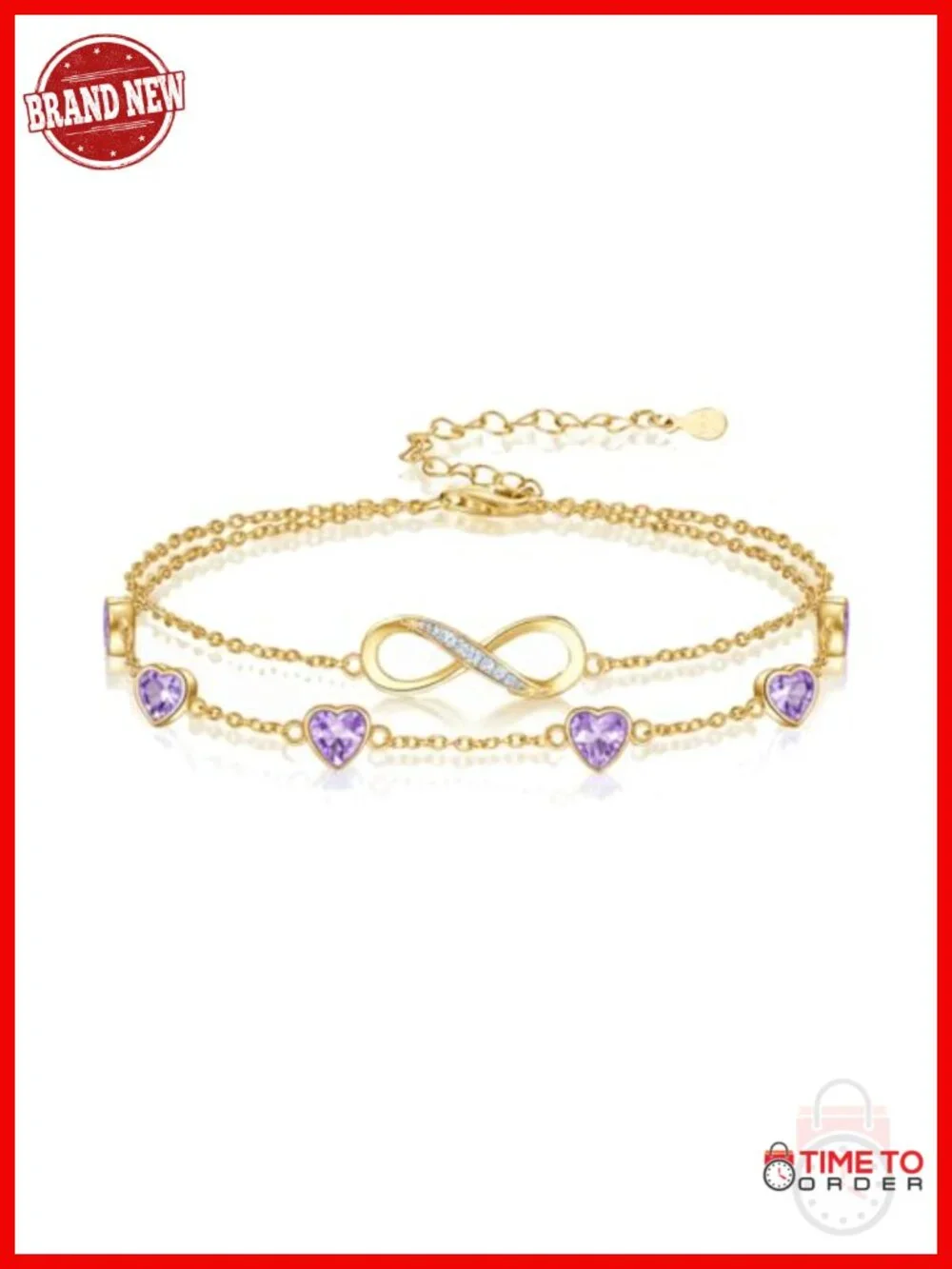 Infinity Birthstone Charm Link Bracelet/Anklet 925 Sterling Silver Adjustable