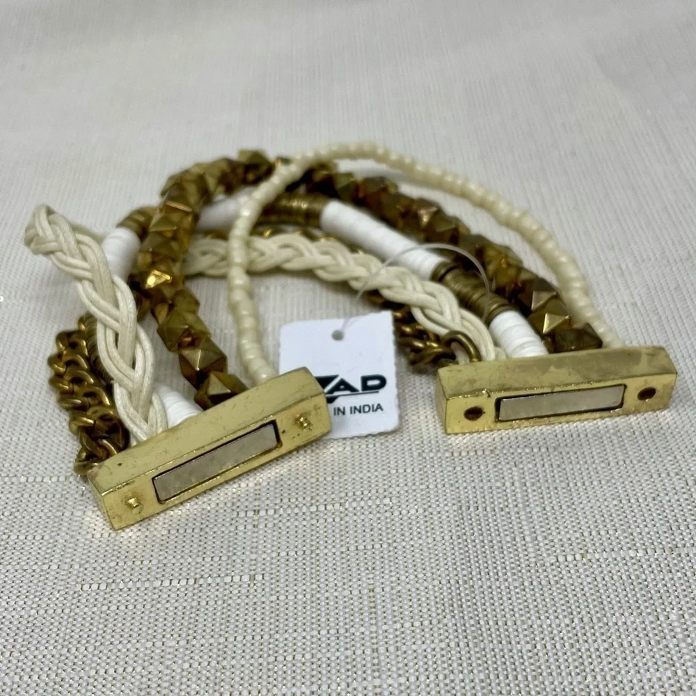 🌺 ZAD Boho Layered Chain Beaded Bracelet Gold White Neutral Multi Strand NWT
