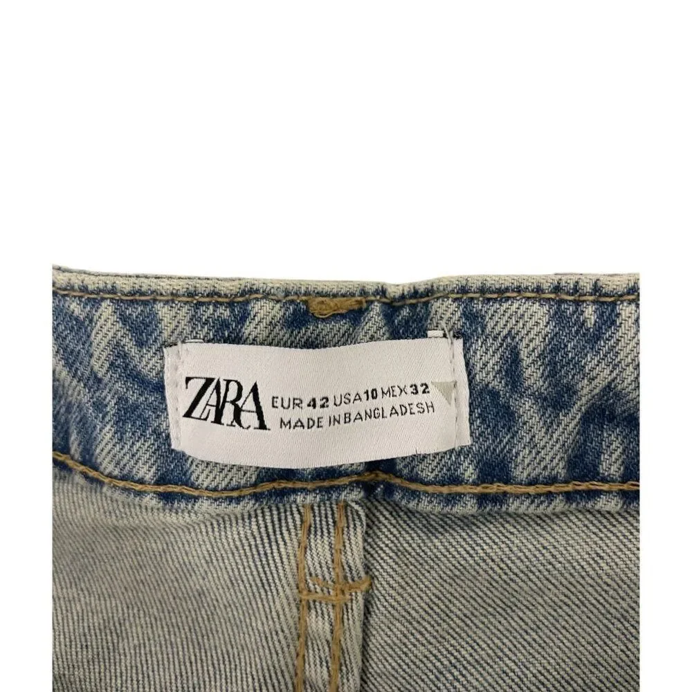Zara Womens Mom Fit Jeans EU 42 US 10 Washed Effect slim leg Denim 8197/231 NWT