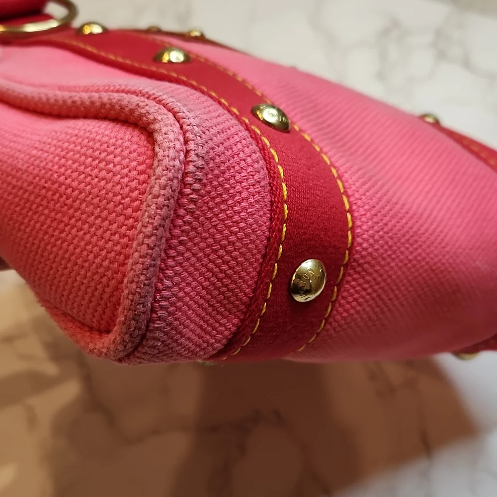 Louis Vuitton Pink Canvas Tote with Gold Hardware