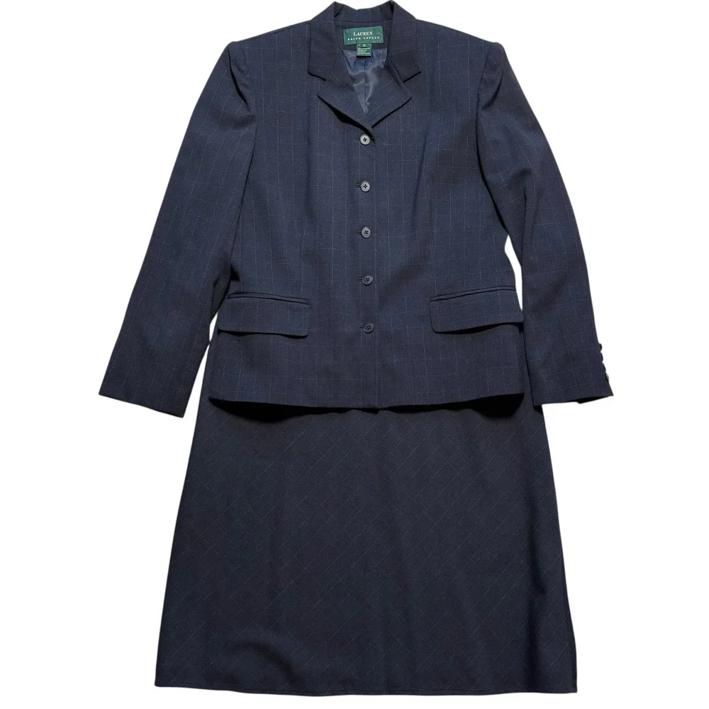Lauren‎ Ralph Lauren Women's Windowpane Worsted Wool Blazer Skirt Suit Size 12