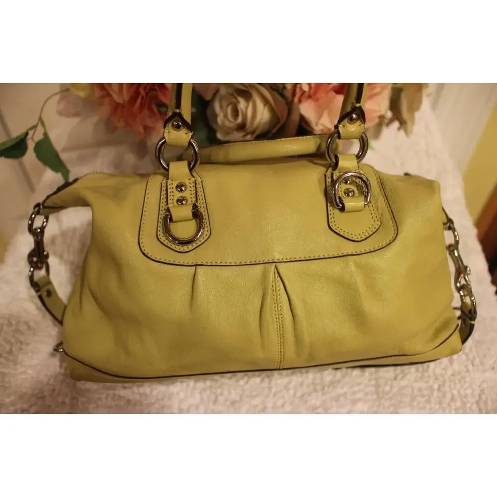 COACH F15445 Ashley leather satchel lime YELLOW green bag purse (110