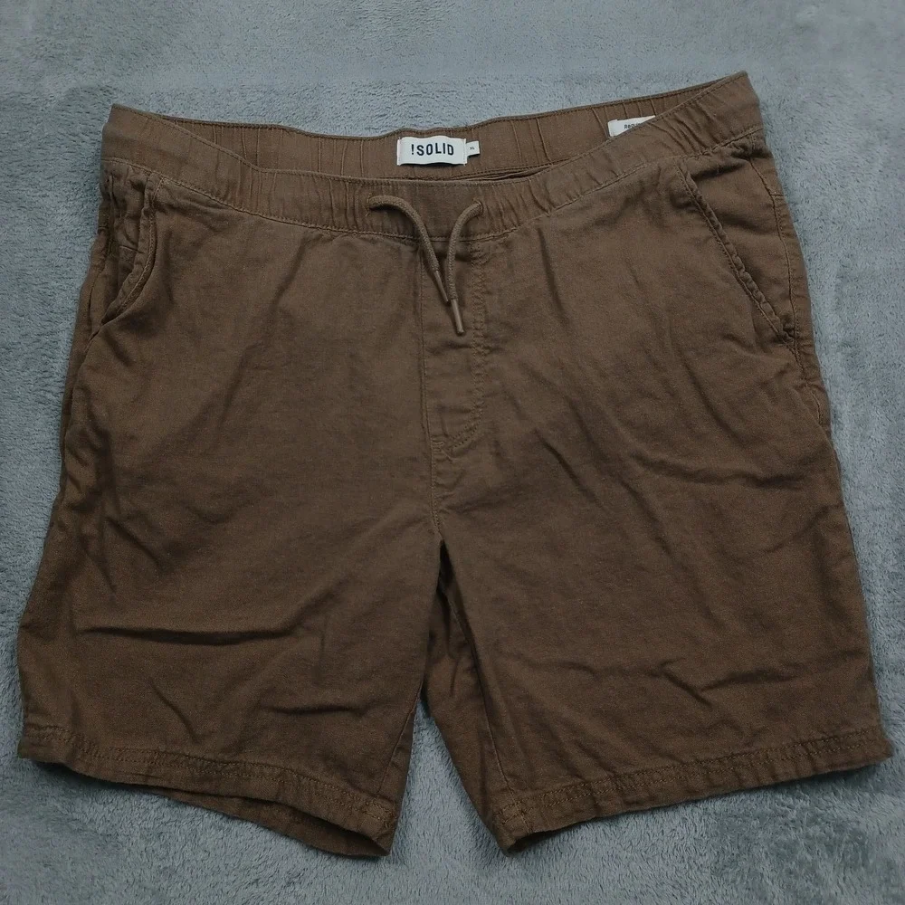 !Solid Shorts Mens XL Brown Linen Blend Drawstring‎ Pockets Preppy
