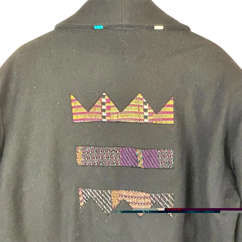 Vtg DEBORAH CROSS‎ Textile Artist Embroidered Patchwork Wool Coat Black One Size