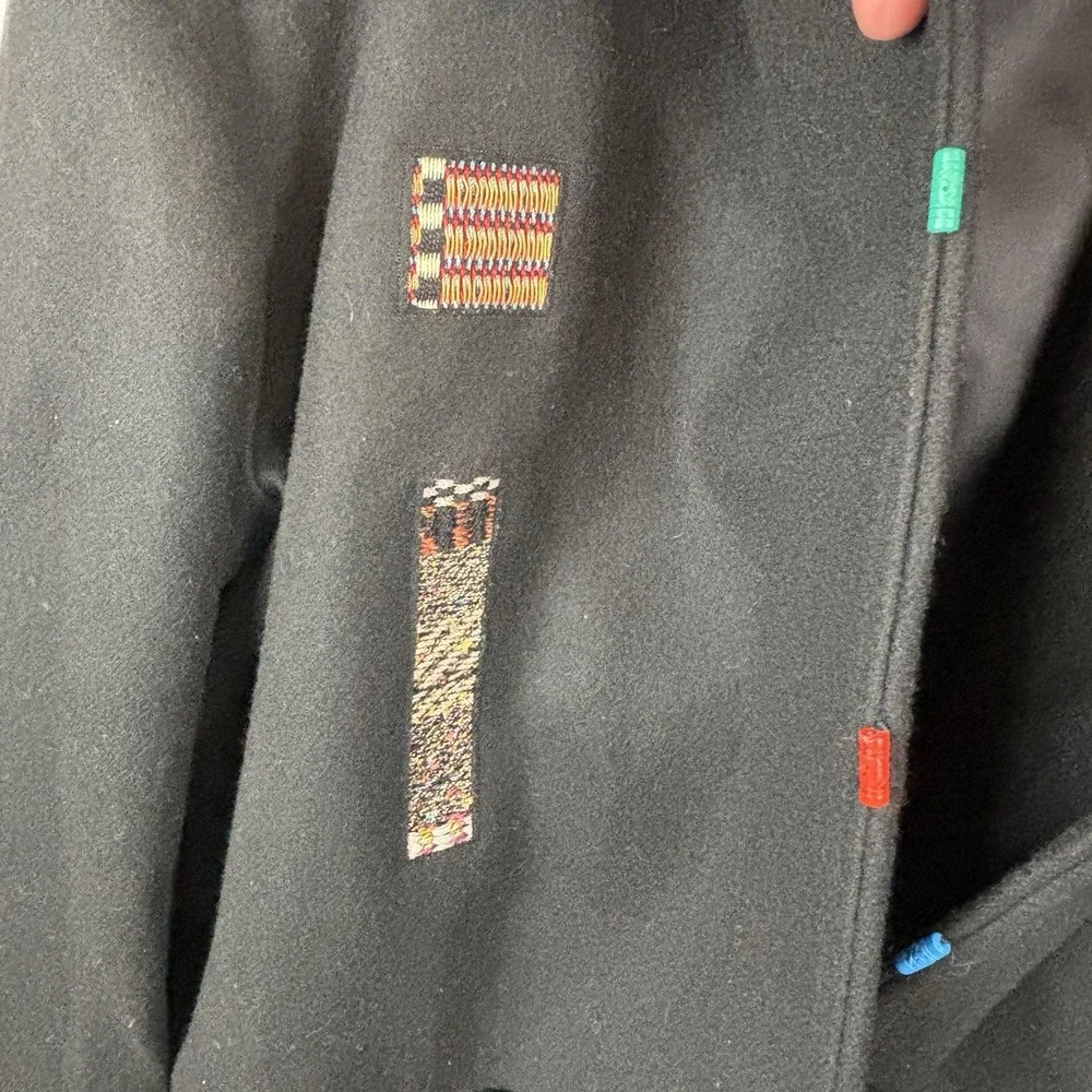 Vtg DEBORAH CROSS‎ Textile Artist Embroidered Patchwork Wool Coat Black One Size