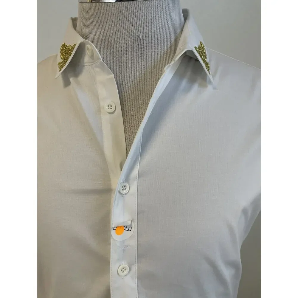 Siksilk Shirt Mens Small Button Up White Short Sleeve Sik Silk Embroidered N40