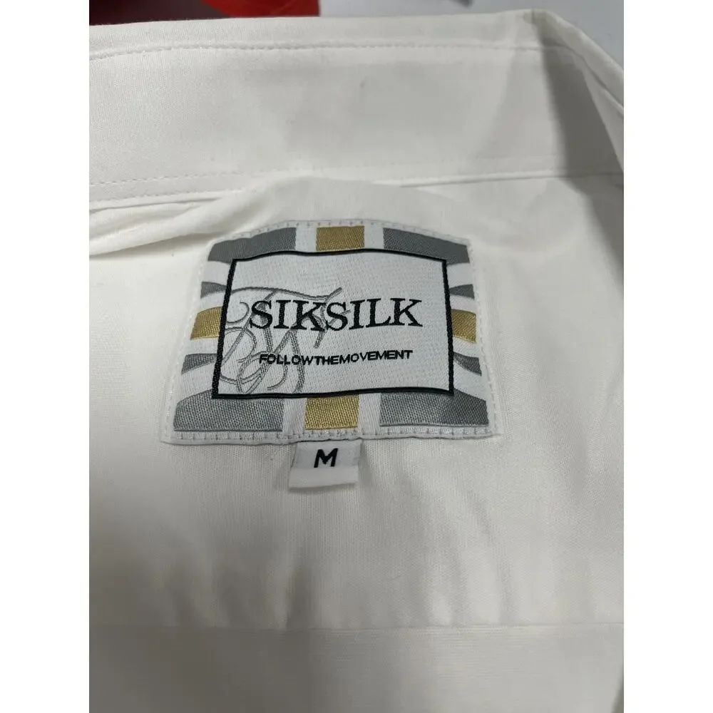 Siksilk Shirt Mens Small Button Up White Short Sleeve Sik Silk Embroidered N40