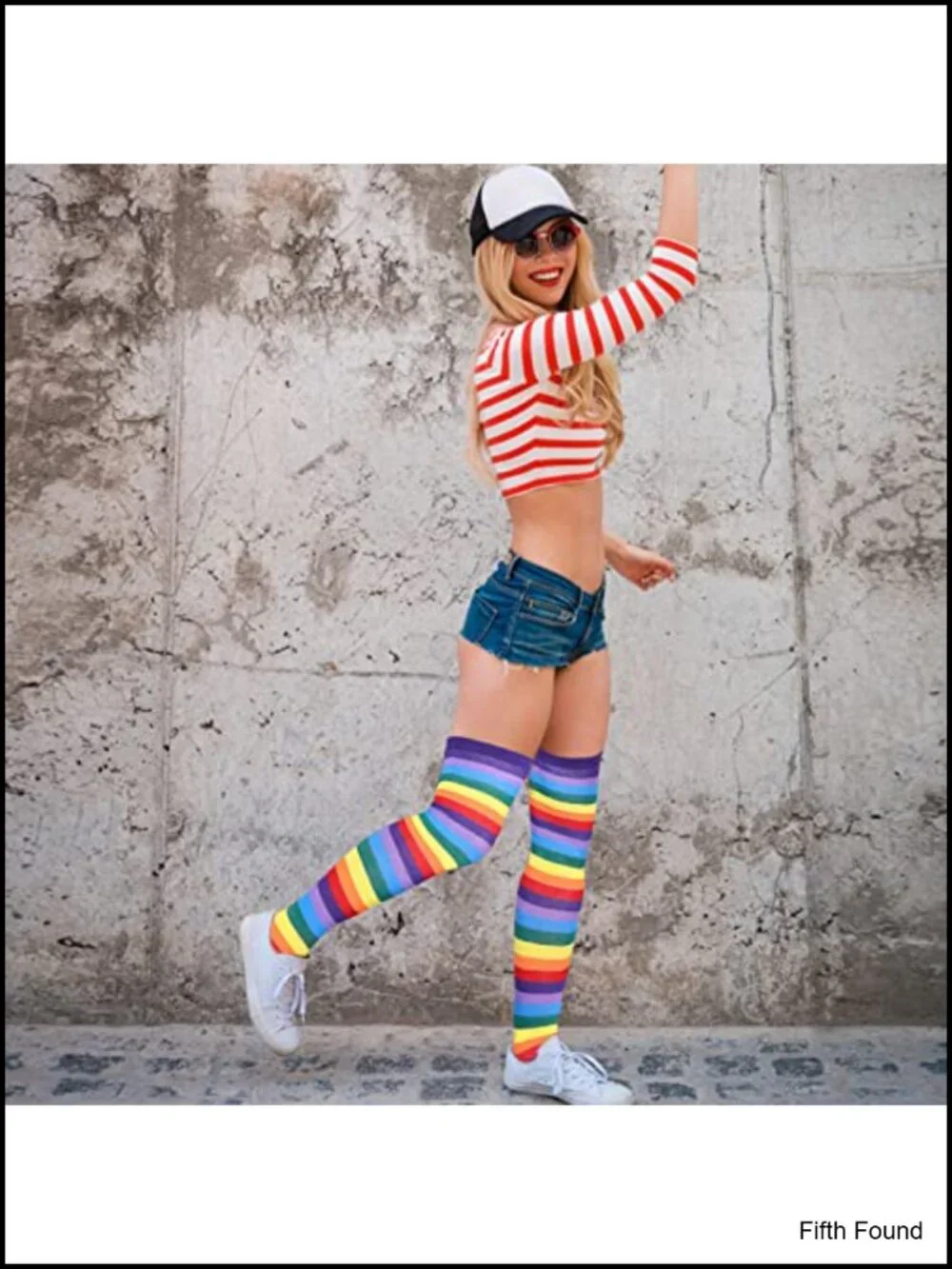 Striped Knee High Socks & Fingerless Gloves Set for Halloween Costume