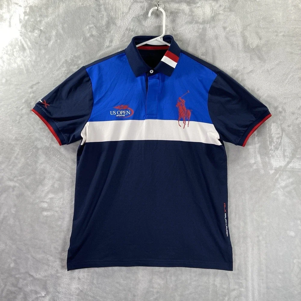 RLX Ralph Lauren Polo Shirt Mens Medium US Open 2015 Golf Performance Big Pony