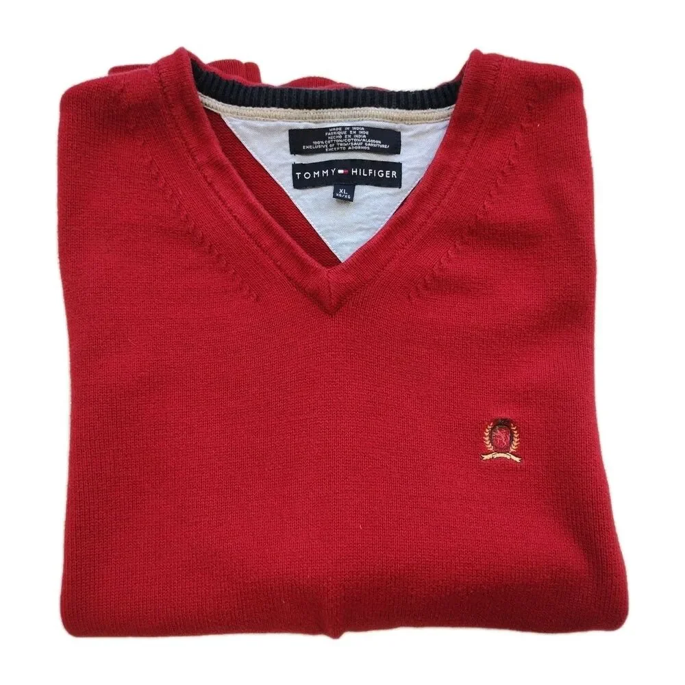 🔥Vintage Tommy Hilfiger men's XL‎ men's v-neck pullover vest, red