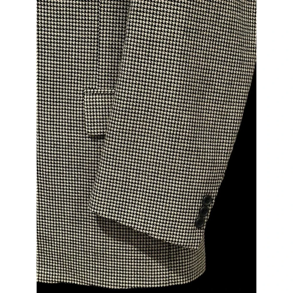 Daniel Hechter Men's Blazer Jacket Brown Black Houndstooth Wool 44L Long Vintage