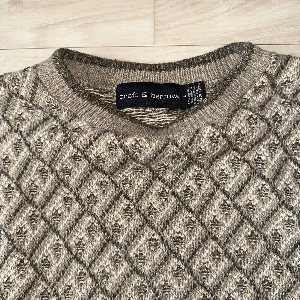 VTG Croft & Barrow Sweater Sz L Knit 3D Textured Multicolor Granda Style 90s‎