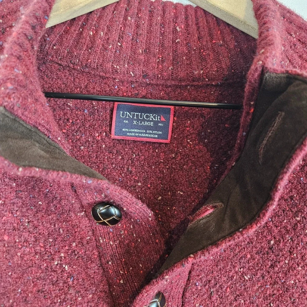 Untuckit Gordonne Men's Henley Pullover Sweater Lambswool‎ Maroon, size XL