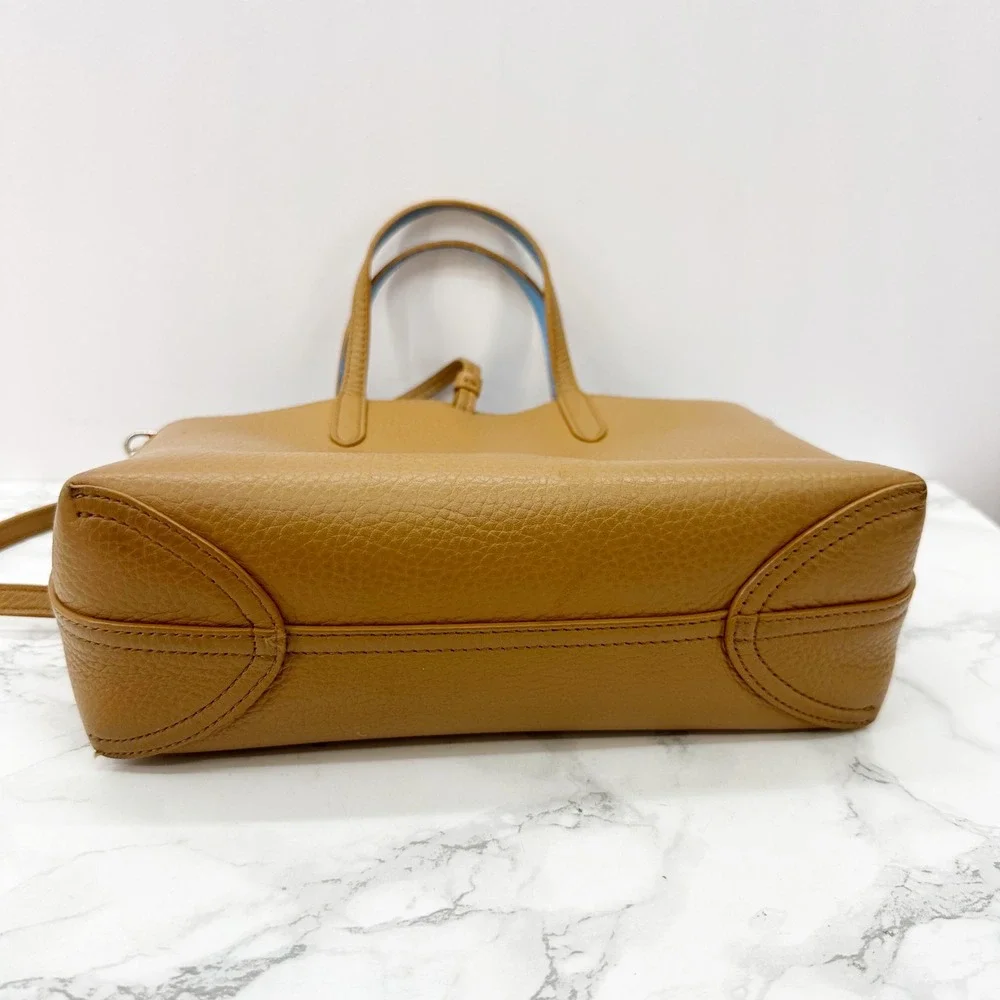 Draper James Reversible‎ Mini Tote Bag Tan Brown Blue Pebbled Leather Crossbody