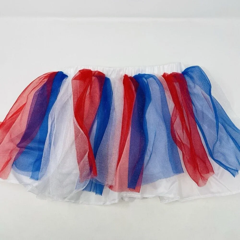 Child‎ Size S/M Patriotic Red White Blue Americana Mesh Tutu Play Halloween 423
