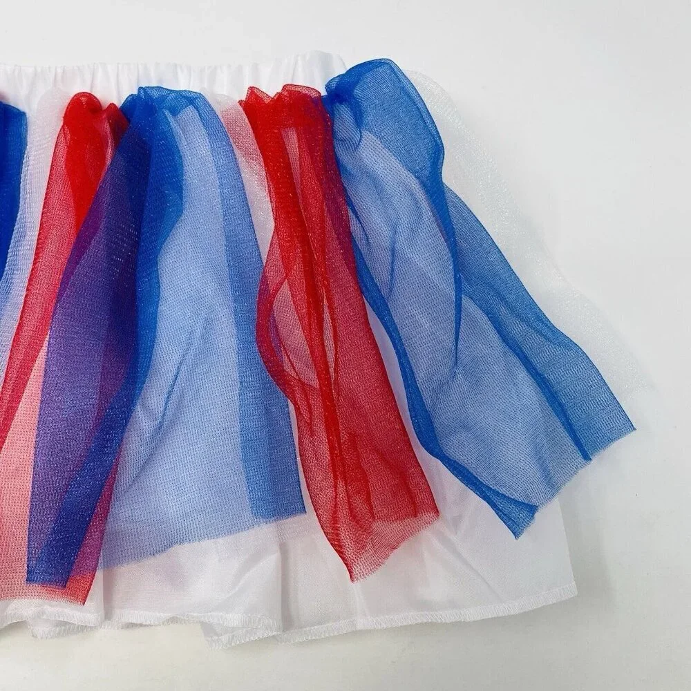 Child‎ Size S/M Patriotic Red White Blue Americana Mesh Tutu Play Halloween 423