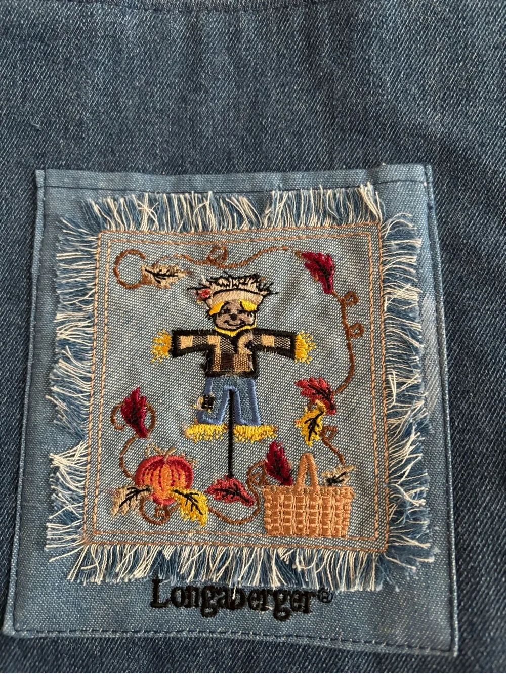 Longaberger Blue Denim Tote with Embroidered Autumn Patch