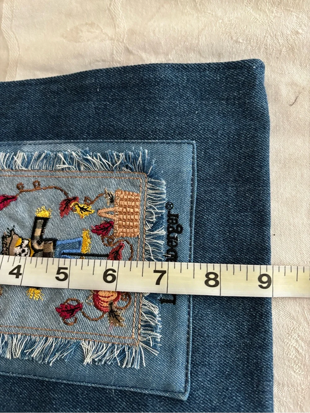 Longaberger Blue Denim Tote with Embroidered Autumn Patch