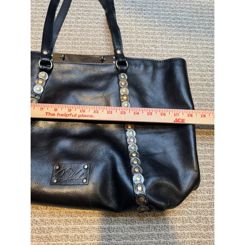 Patricia‎ Nash Black Leather Coin Embellished Tote Bag Boho Shoulder Bag Large