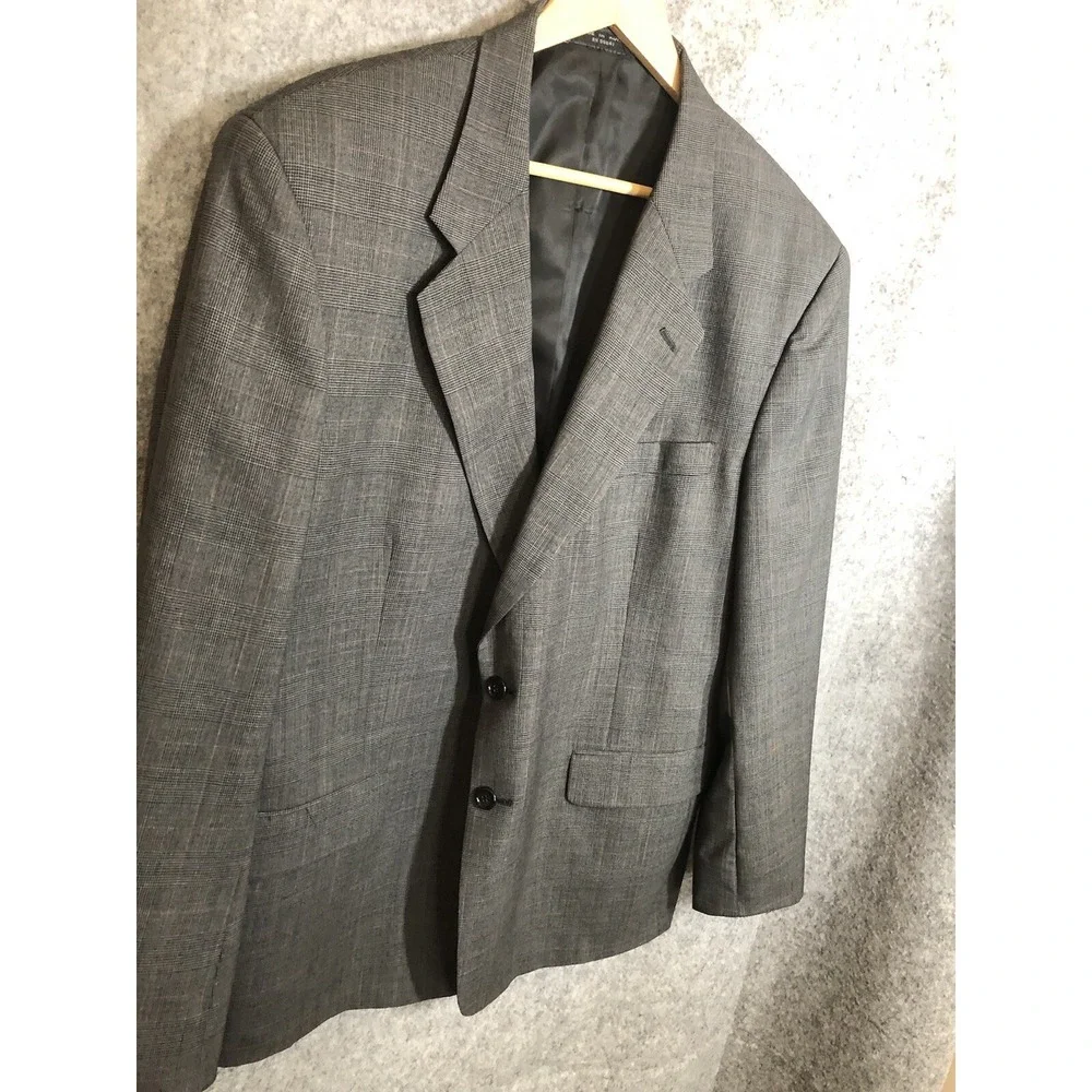 Gerald Austin Suit Gray Check 46R Wool Blazer Sport Coat  36 Trouser Business