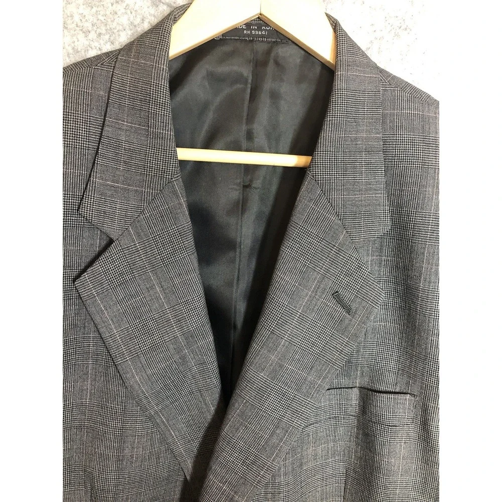 Gerald Austin Suit Gray Check 46R Wool Blazer Sport Coat  36 Trouser Business