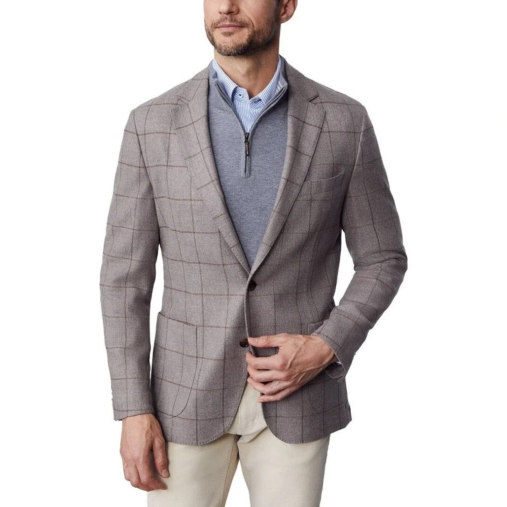 J Mclaughlin Mens Lisbon Brown Tan Cashmere Wool Blend Italian Blazer‎ Sz 46 NWT