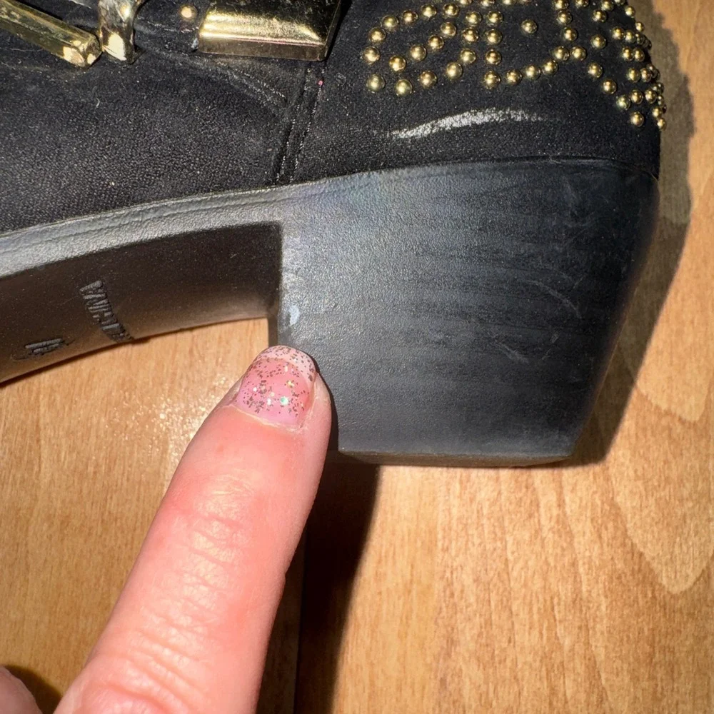 Topshop Black Studded Buckle Ankle Boots Gold Hardware Western Booties EU 37