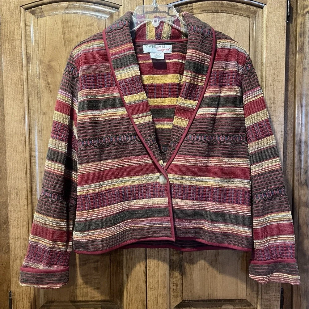 Vintage Tower Hill Sport Womens Size 6 Tapestry Aztec‎ Blazer Shawl Cardigan 80s