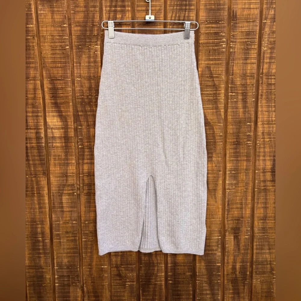 Free People Skyline Gray Ribbed Knit Split Skirt