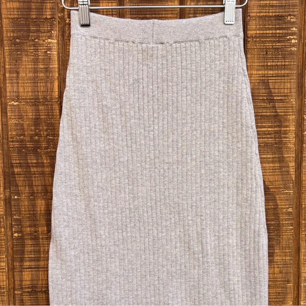 Free People Skyline Gray Ribbed Knit Split Skirt