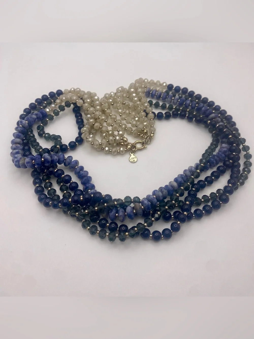 LOFT Beaded Blue And White Statement Multi-Strand Necklace, 21”