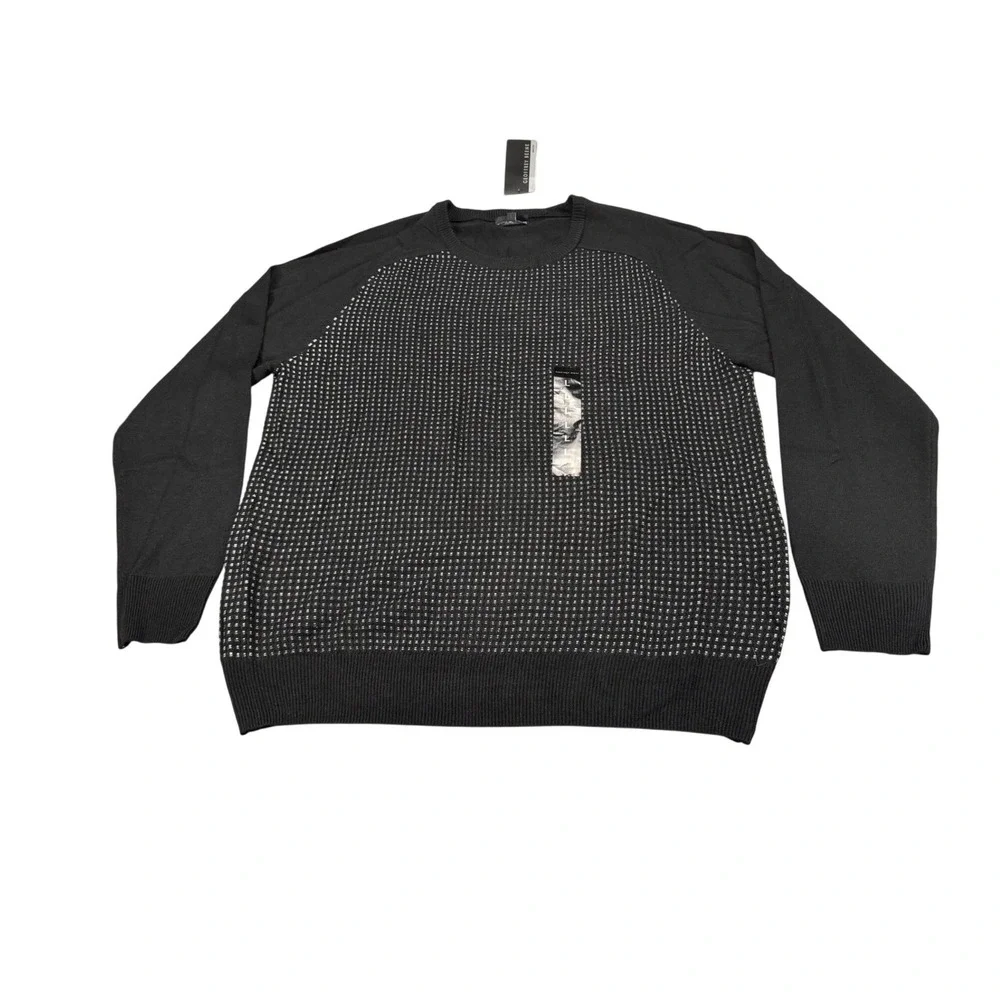 Geoffrey Beene Mens Black Textured Micro Dot Crewneck Sweater NWT L MSRP $65