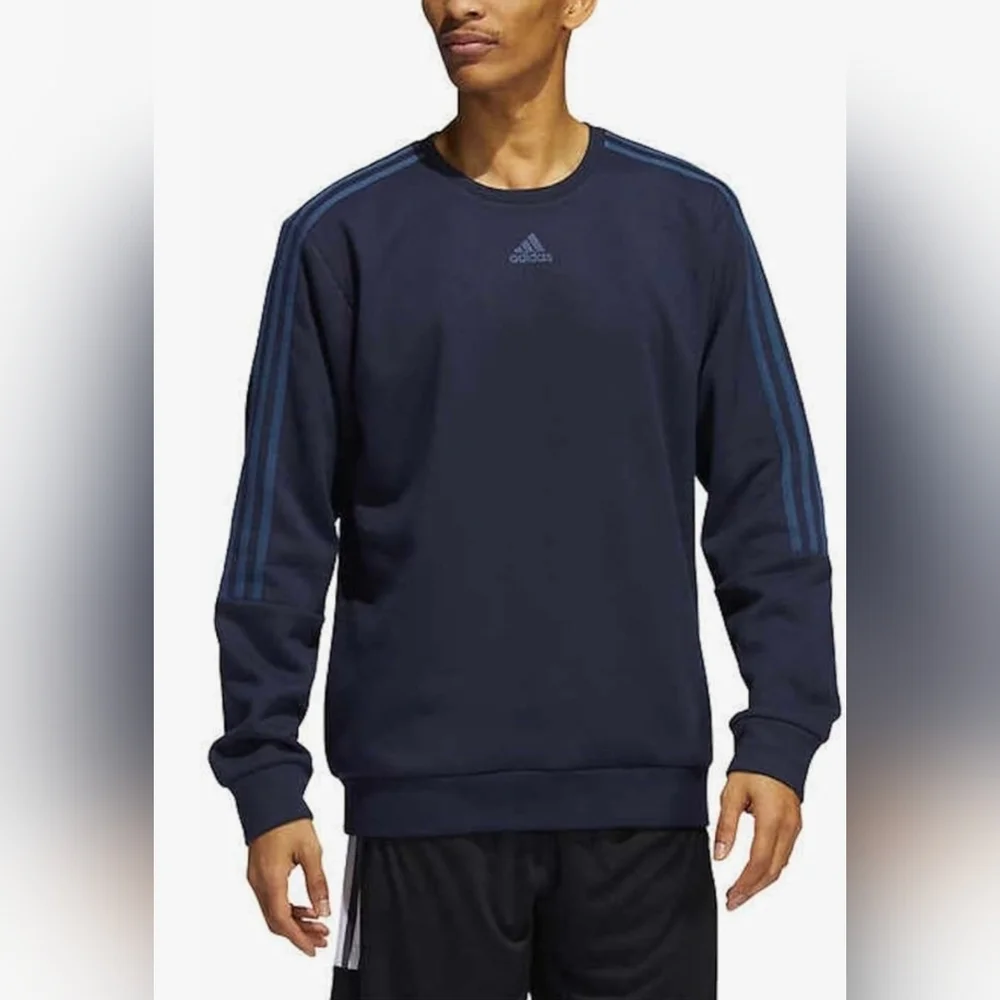 Adidas Men's Long Sleeve 3 Stripe Fleece Crew Sweatshirt Pullover ~Size‎ XL