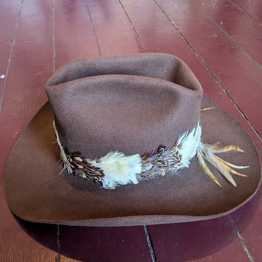 Vintage Resistol Stetson Brown Feather Western Cowboy Hat Self Conforming 7 3/8
