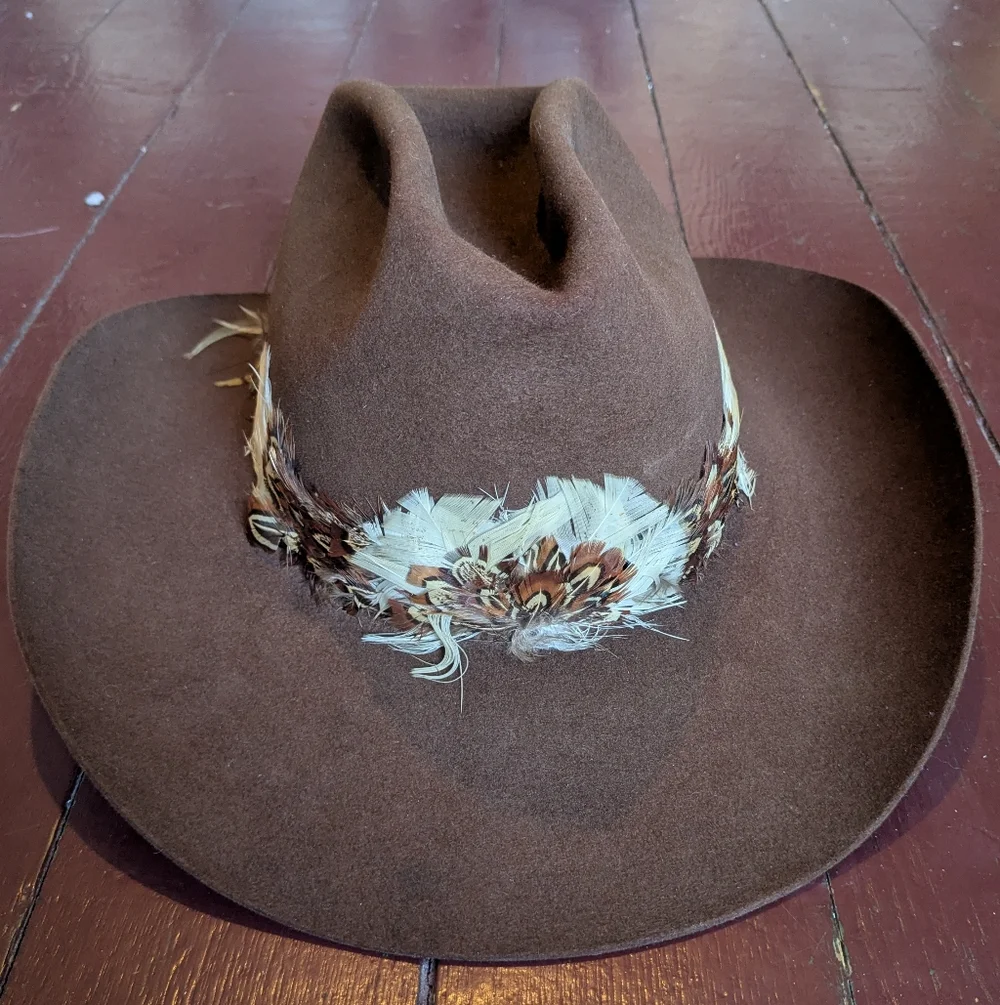 Vintage Resistol Stetson Brown Feather Western Cowboy Hat Self Conforming 7 3/8