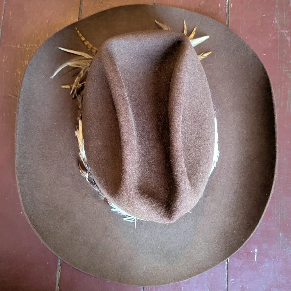 Vintage Resistol Stetson Brown Feather Western Cowboy Hat Self Conforming 7 3/8