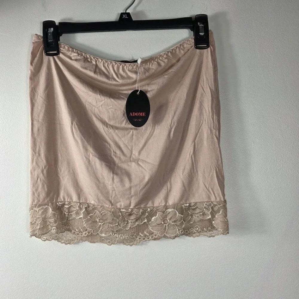 ADOME Women's Lace Trim Slip Skirt Extender‎ Beige XL Full Slip Skirt