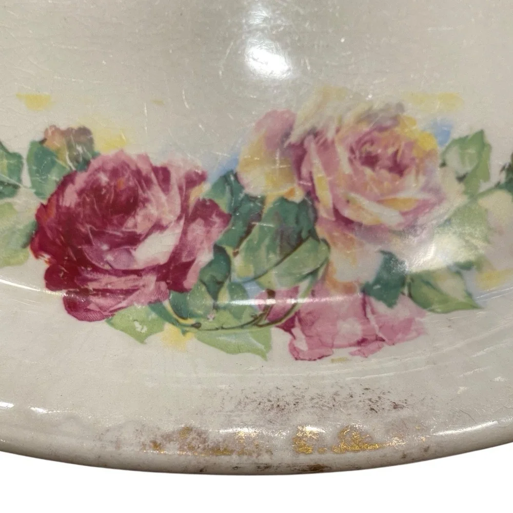 VTG Floral Porcelain Serving Platter‎ Tray Plate Naomi Roses Gold Trim 1910-1930