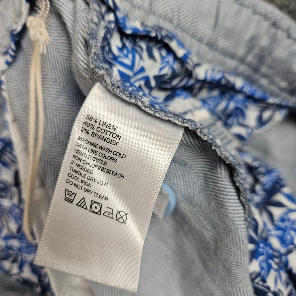Tommy Bahama Beach Coast Linen Pants Men's 2XLB‎ Full Elastic Blue Herringbone