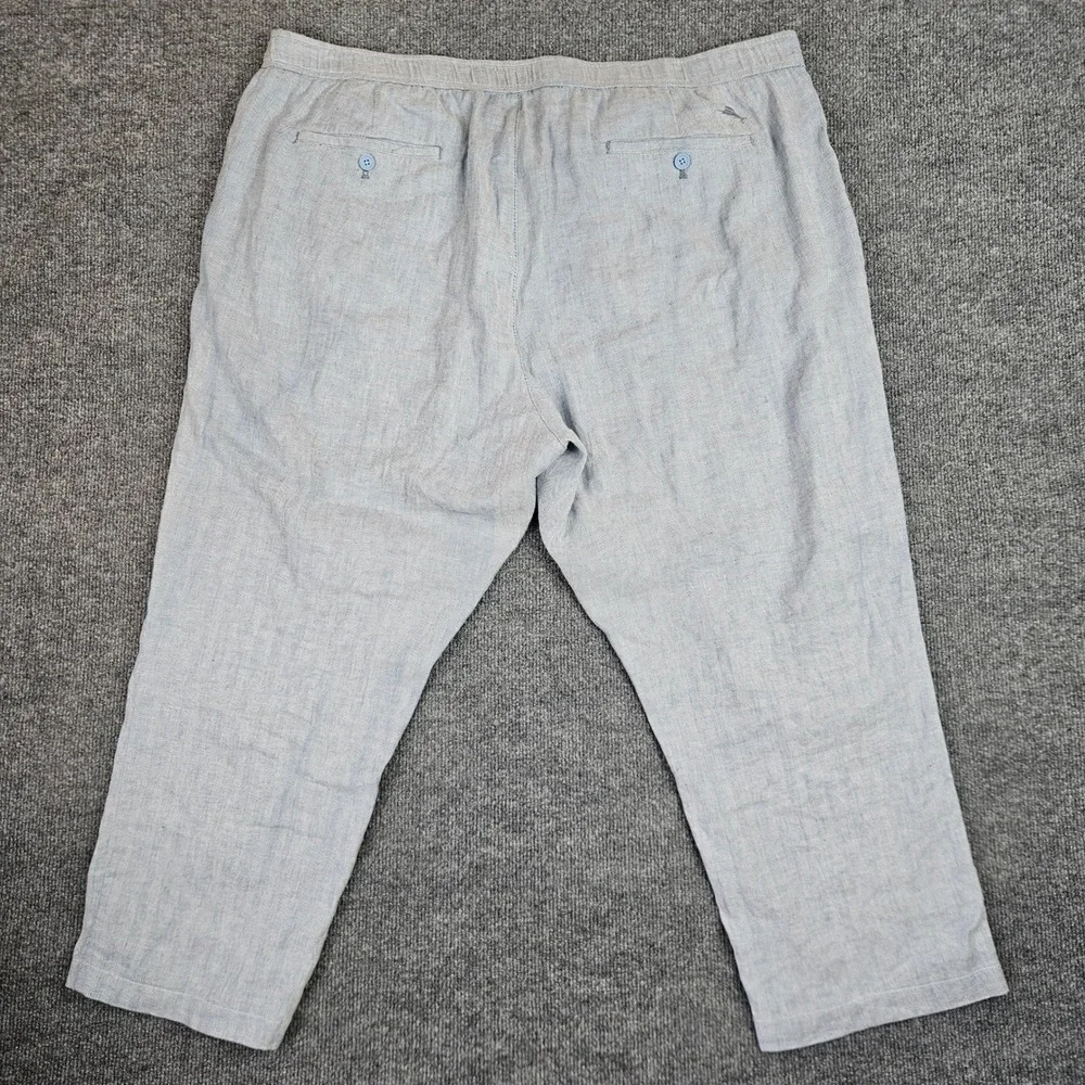 Tommy Bahama Beach Coast Linen Pants Men's 2XLB‎ Full Elastic Blue Herringbone