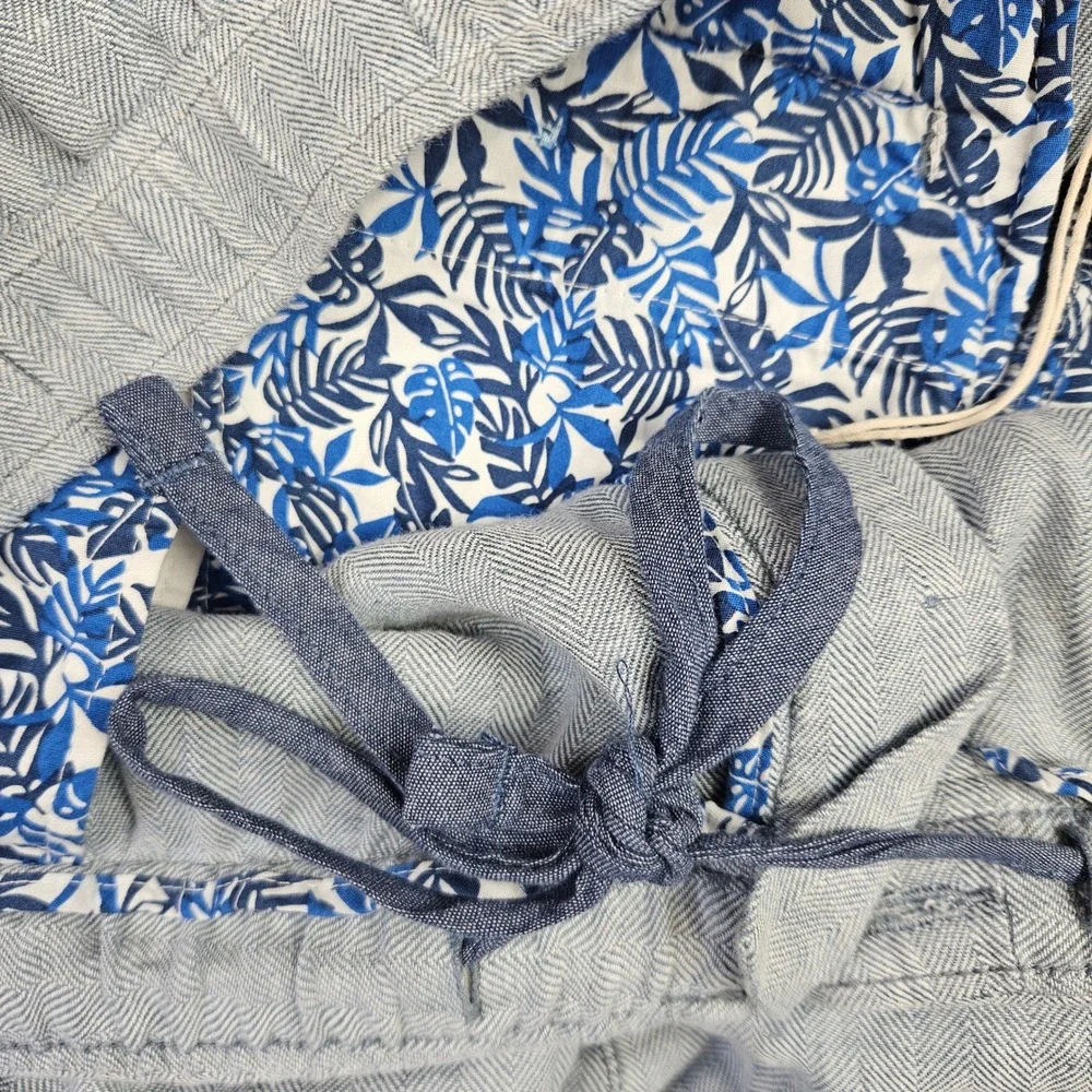 Tommy Bahama Beach Coast Linen Pants Men's 2XLB‎ Full Elastic Blue Herringbone