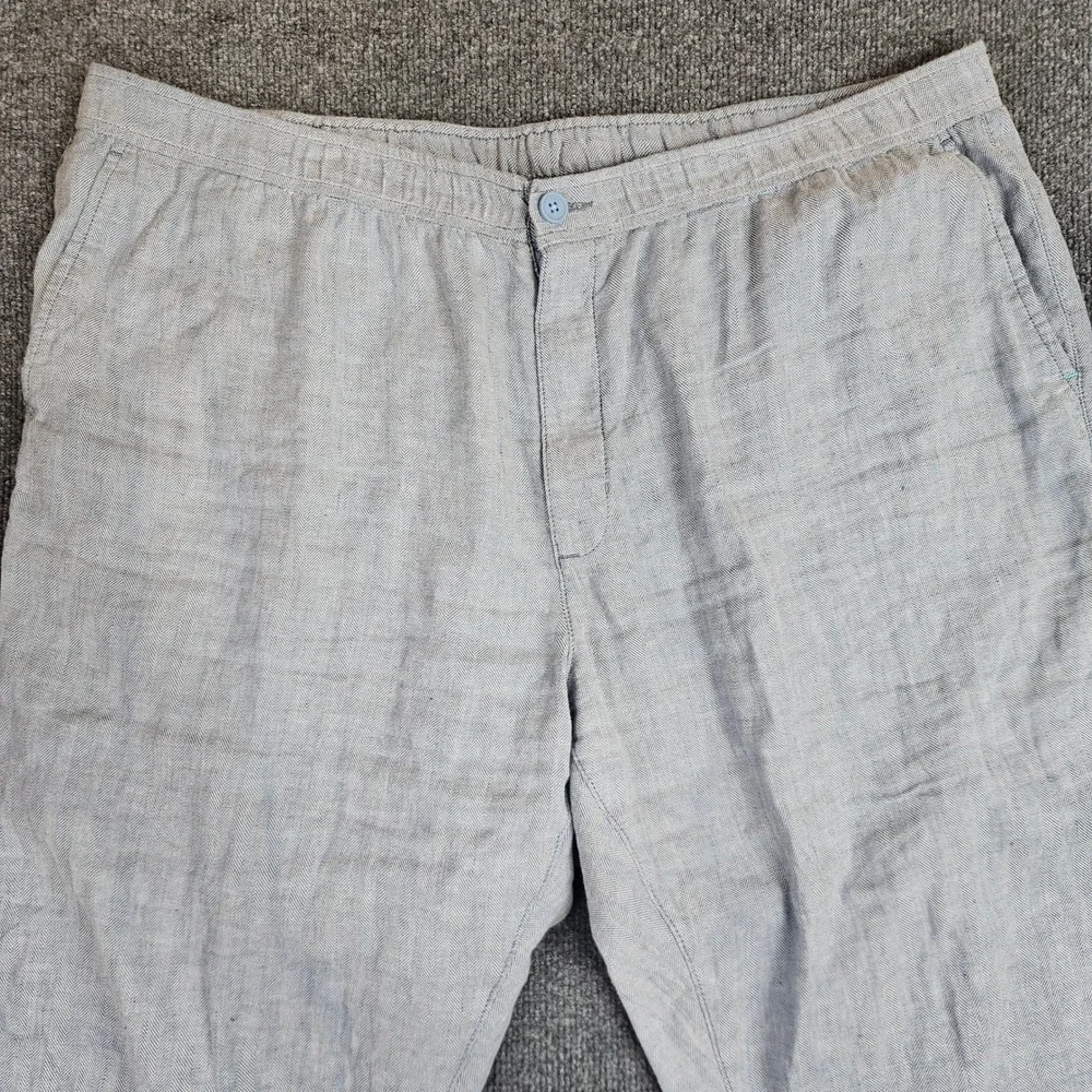 Tommy Bahama Beach Coast Linen Pants Men's 2XLB‎ Full Elastic Blue Herringbone