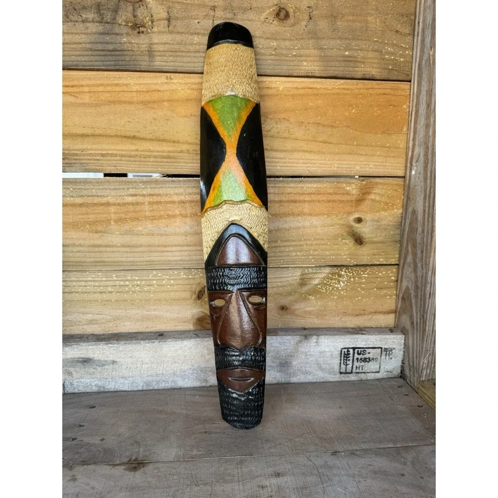 Vintage Wooden Hand Carved & Painted Jamaican Mask,‎ Wall Hanging