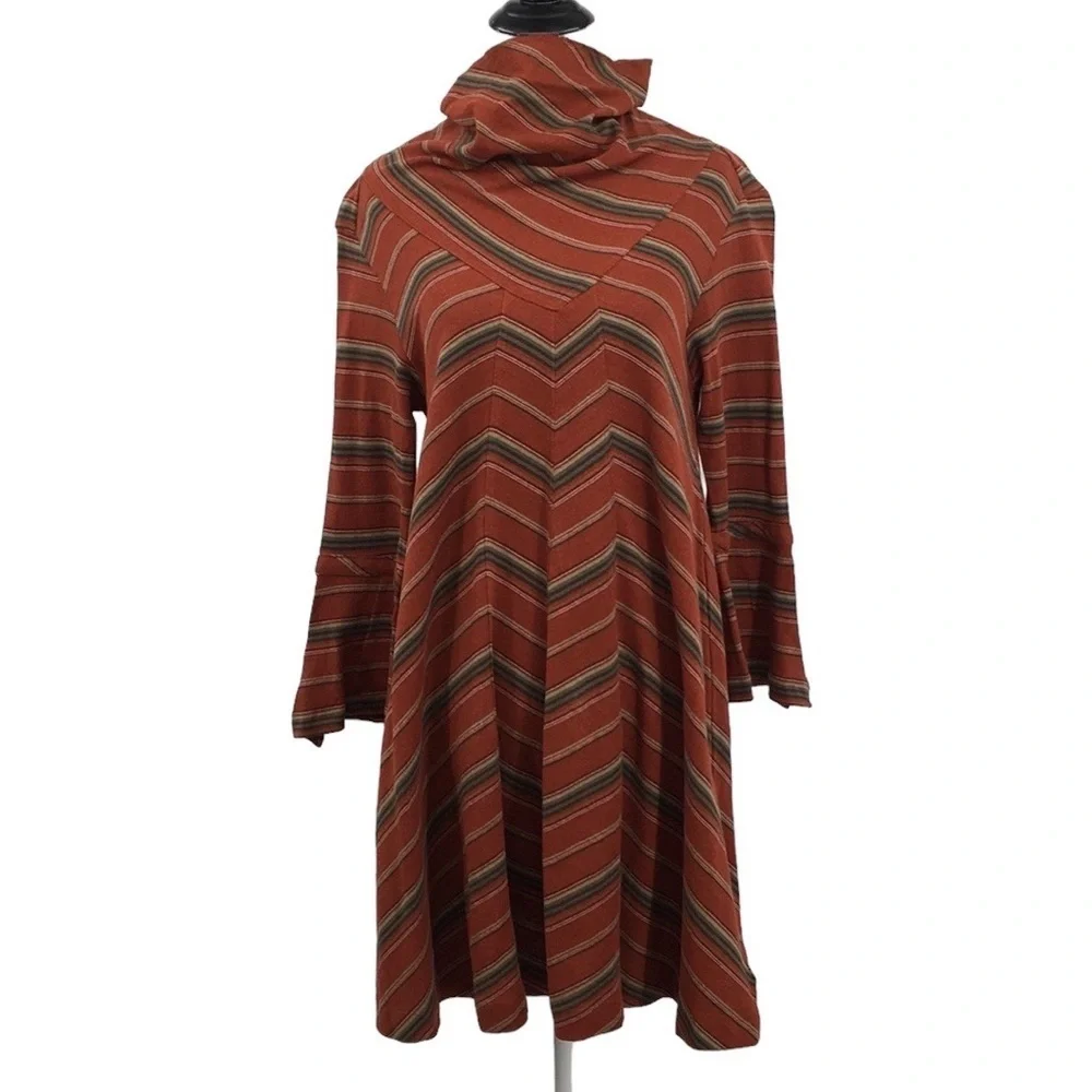 New‎ Romantics Free People Swing Dress Womens XS Orange Green Striped Knit