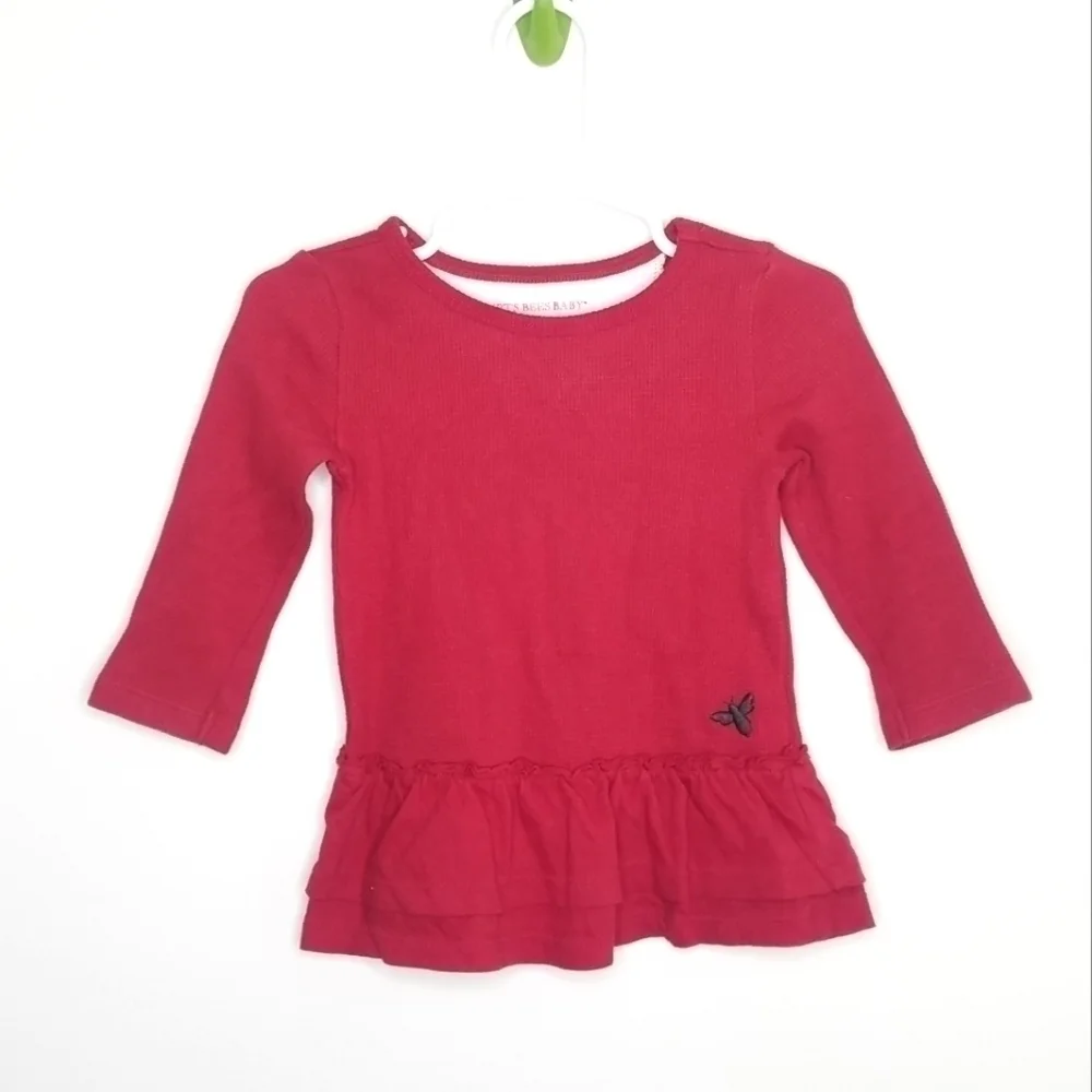 Burt's Bees Baby Red Waffle Knit Ruffle Shirt 6-9m